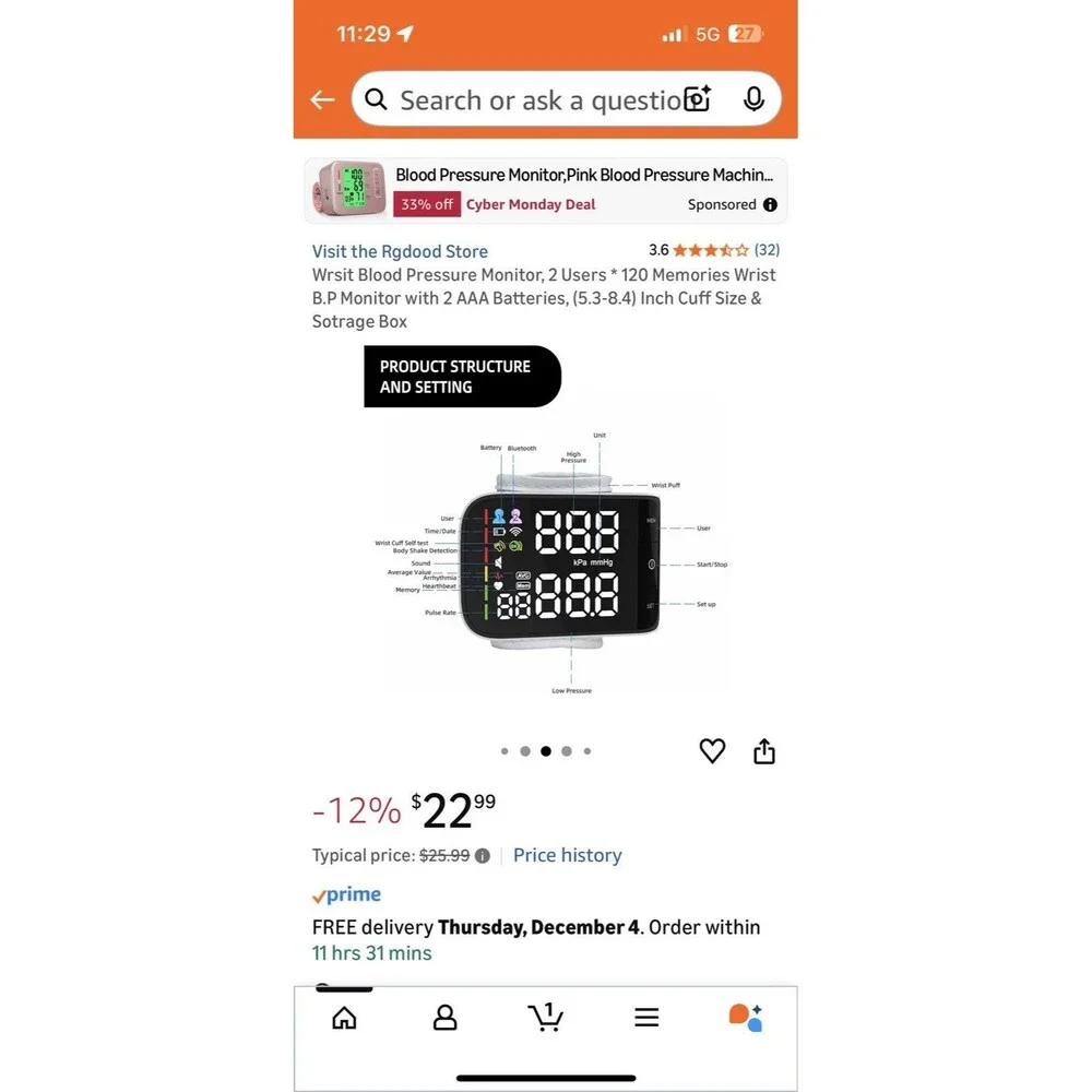 Blood Pressure Wrist Machine - Black/White